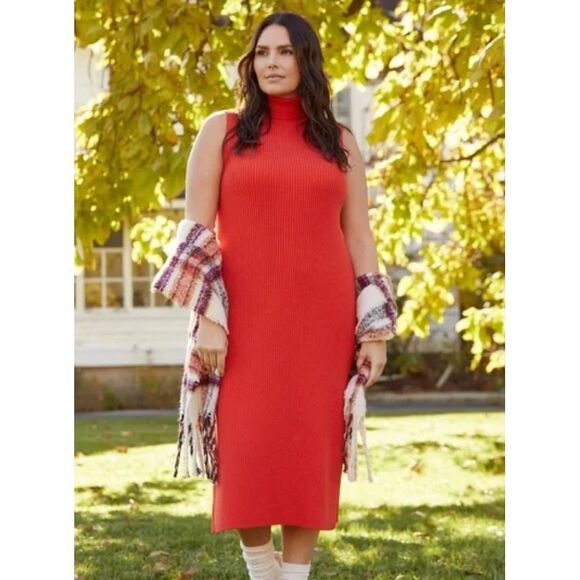 NWT Anthropolgie Daily Practice Ribbed Midi Dress Sleeveless Orange Sz XL - Picture 1 of 6